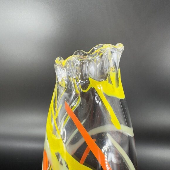 Hand Blown Studio Art Glass Swung Vase Clear Multicolor Swirls Hand Made Glass - Picture 12 of 16